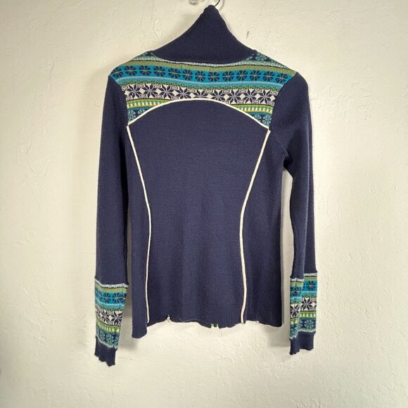 Icelandic Design Womens Wool Blend Nordic Zip Cardigan Sweater Small Blue/Green - Picture 2 of 8